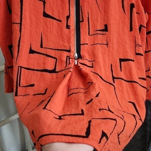 Ali Miles Artsy Art to wear Blouse XL Zipper Back Ruffle Sleeve Collegiate Lux - Picture 10 of 14